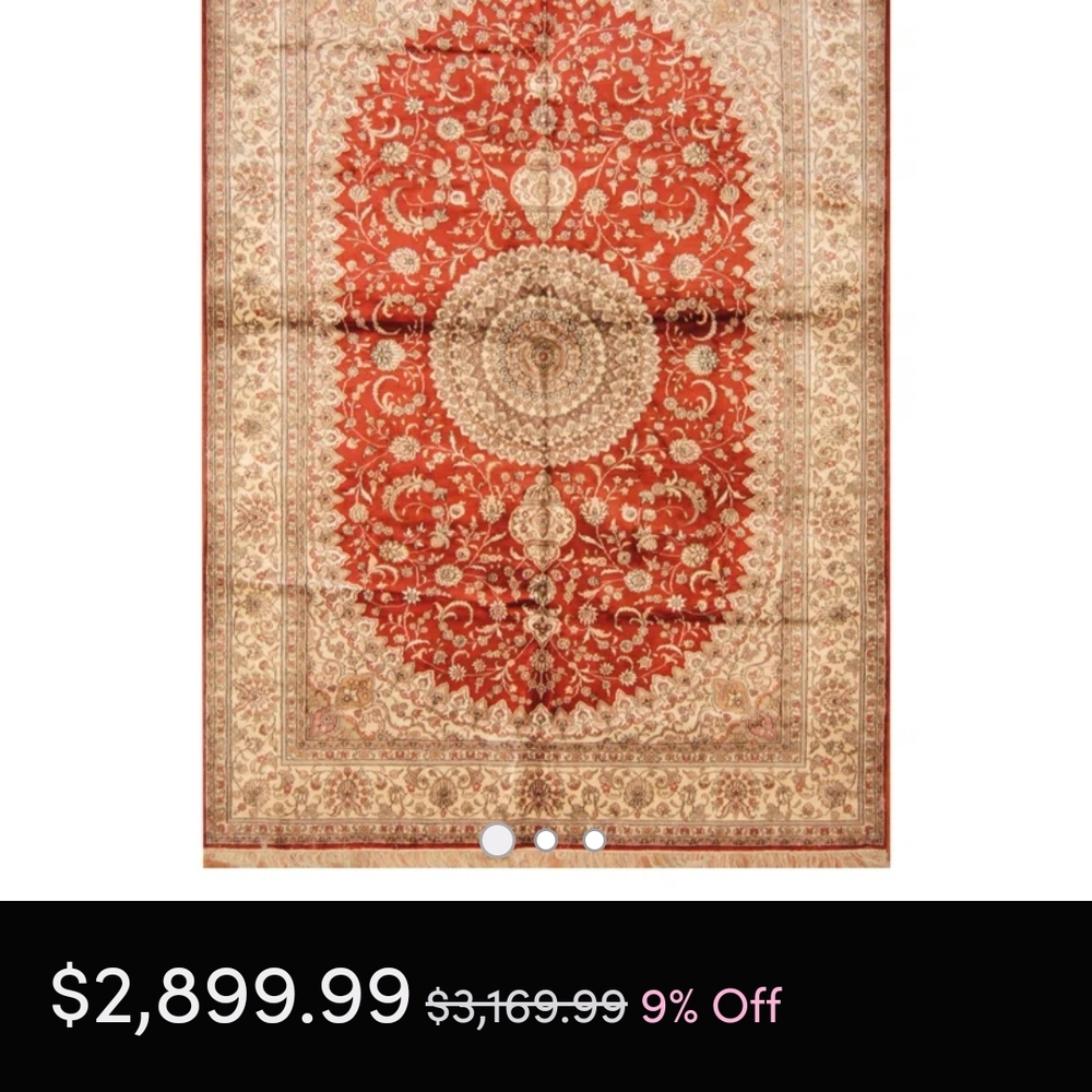Red and Cream Tapestry with Intricate Medallion Design